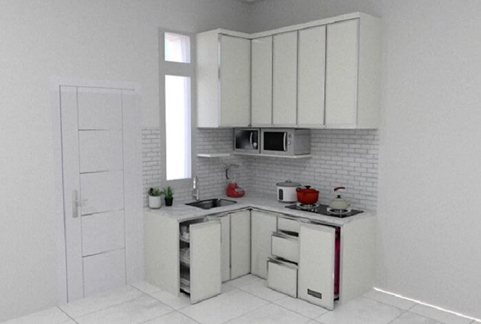 Kabinet Dapur Minimalis dengan Aksen Kayu